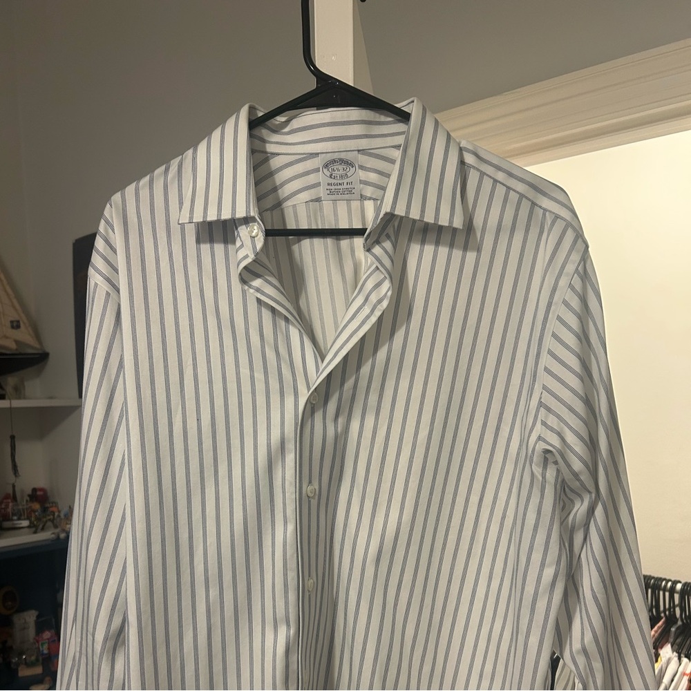 Brooks Brothers Men's Light Blue Striped Dress Shirt - Regent Fit